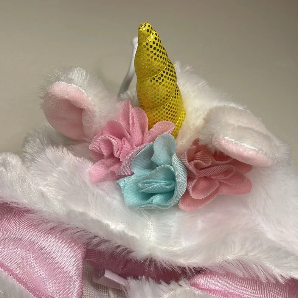 DREAM PLAY IMAGINE Halloween Costume Plush Unicorn One Piece Pink & White 3-6M